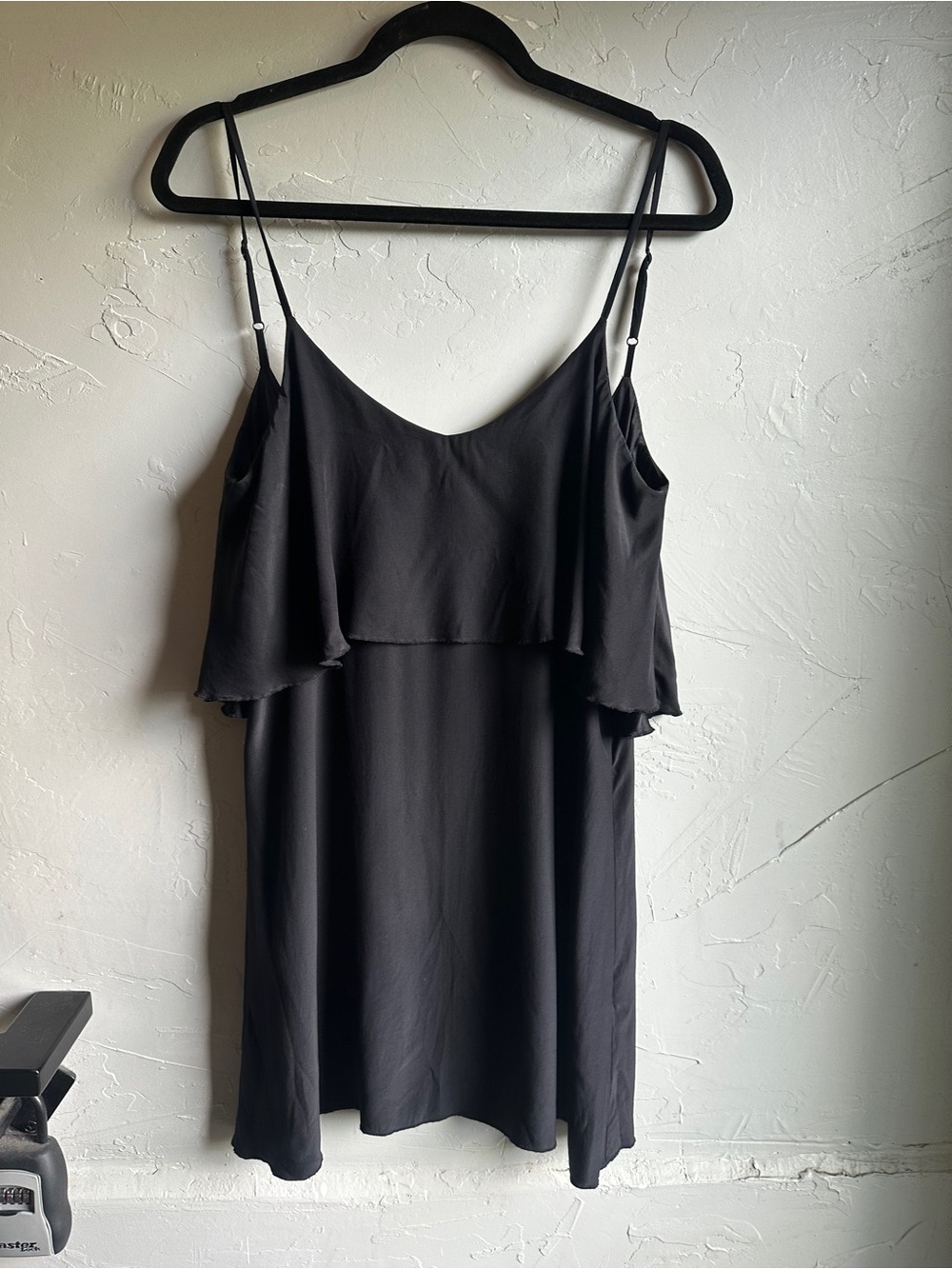 Blu Moon Black Cape Overlay Deep V Back Slip Dress 90s Y2K Goth M